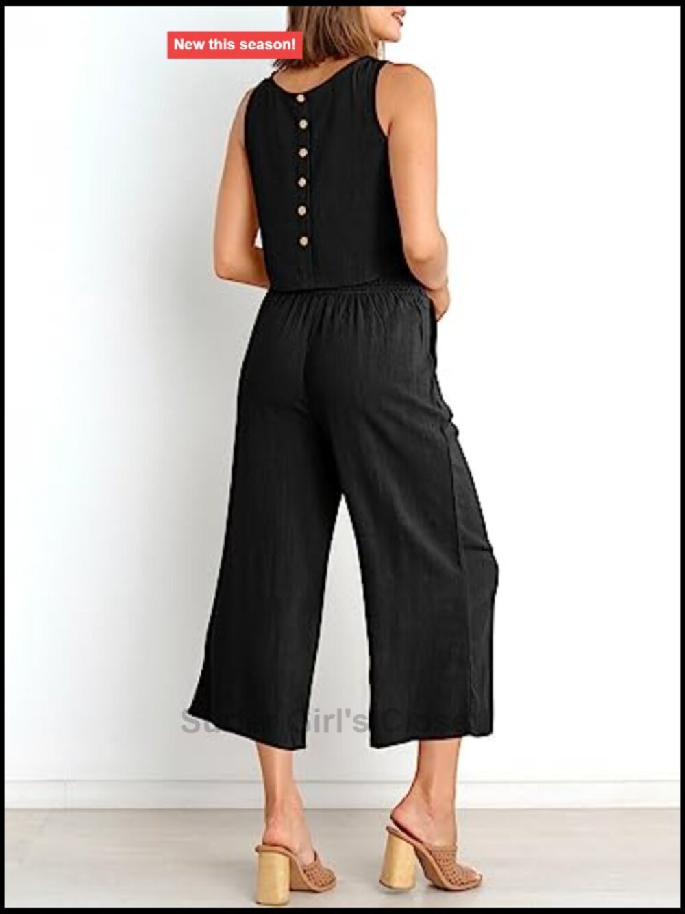 Linen Blend Sleeveless Crop Top & Wide Leg Pants 2 Piece Outfit - Picture 2 of 7